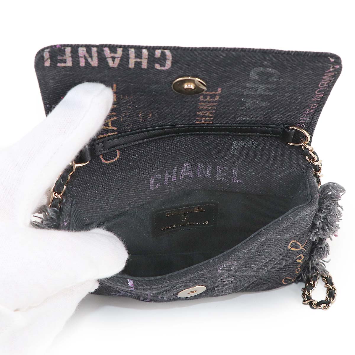 Matelasse Mini Chain Shoulder Bag Denim Black AP2602 Logos
