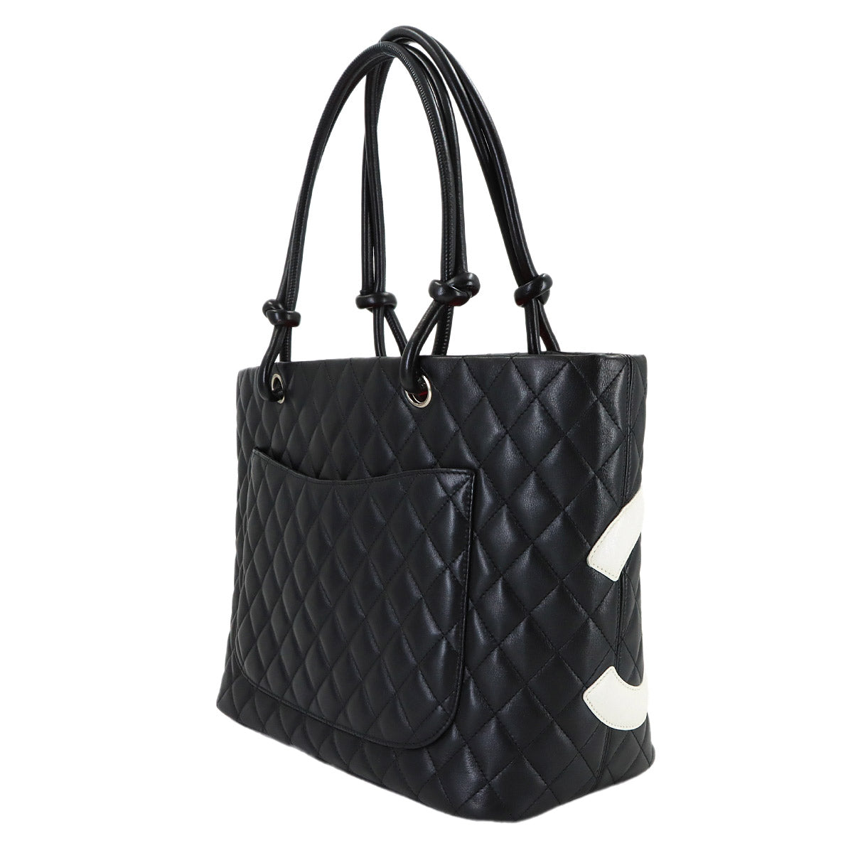 Cambon Line Large Tote Bag Leather Black White A25169 Purse