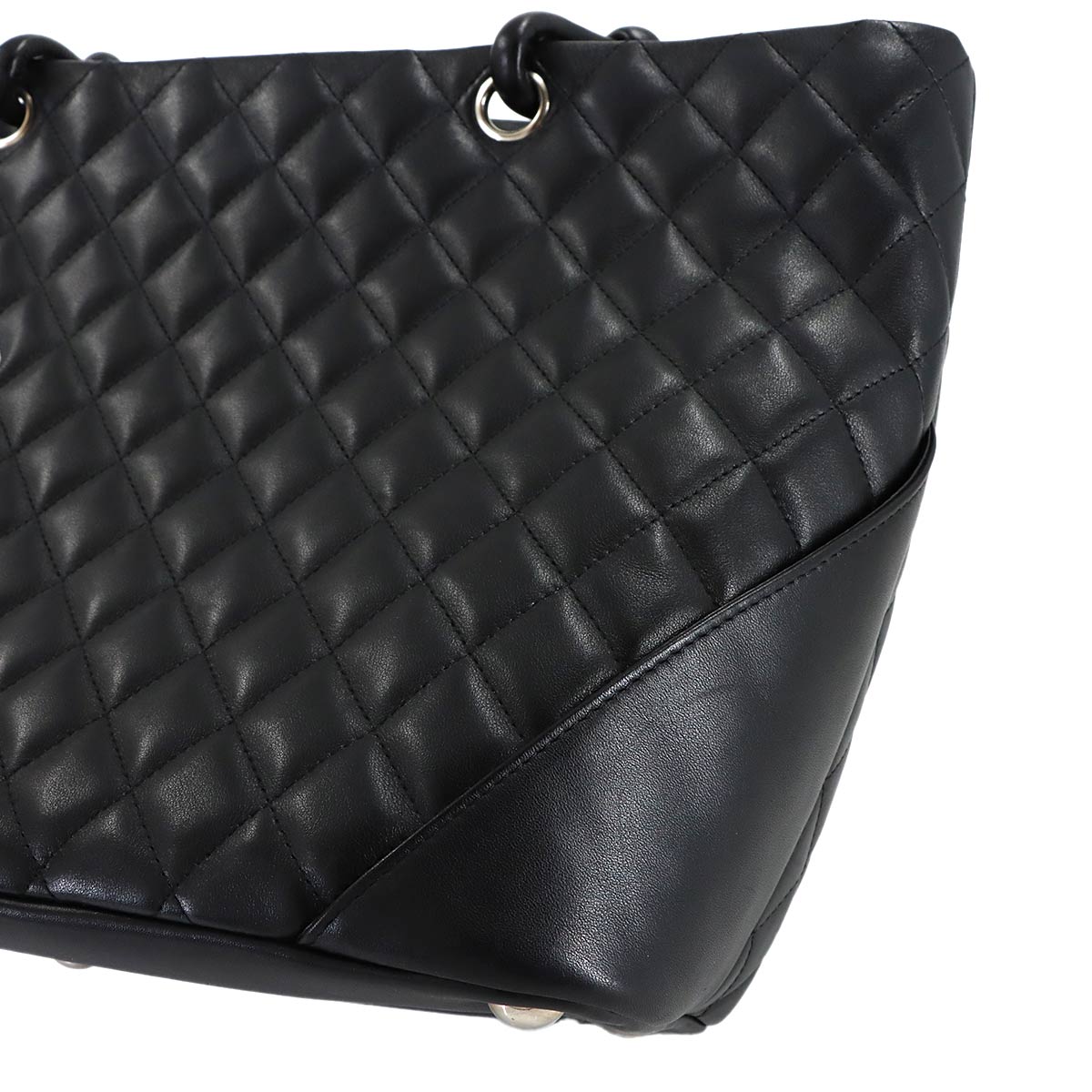 Cambon Line Large Tote Bag Leather Black White A25169 Purse