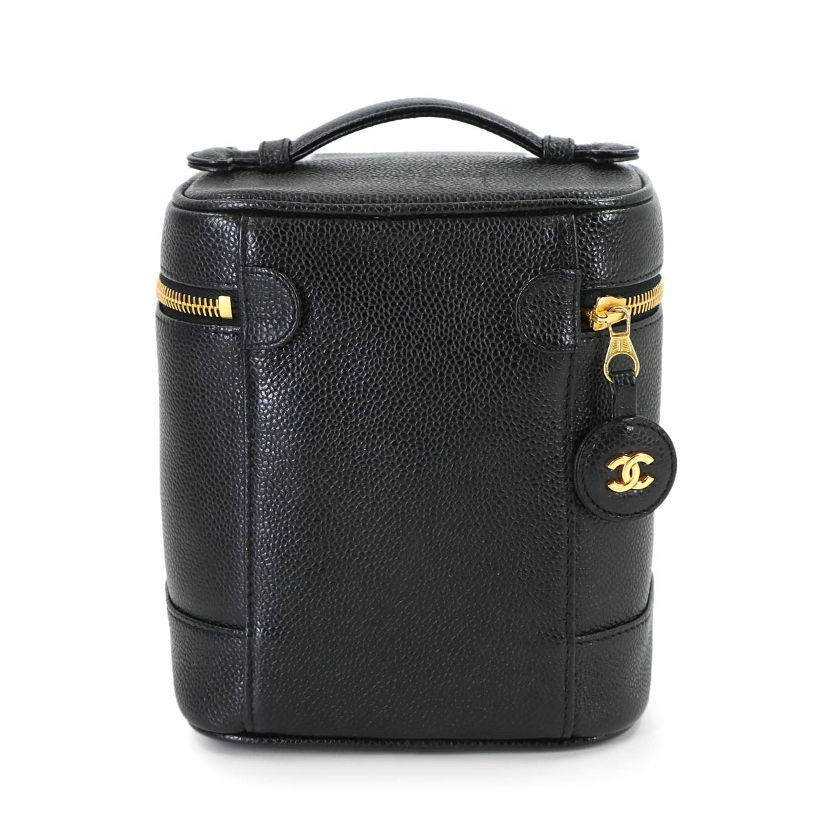 Vanity Hand Bag Caviar Skin Leather Black A01998 Vintage Purse