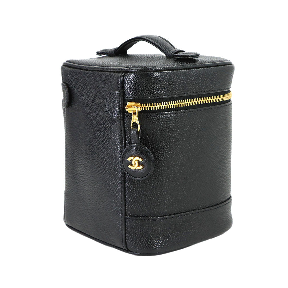 Vanity Hand Bag Caviar Skin Leather Black A01998 Vintage Purse