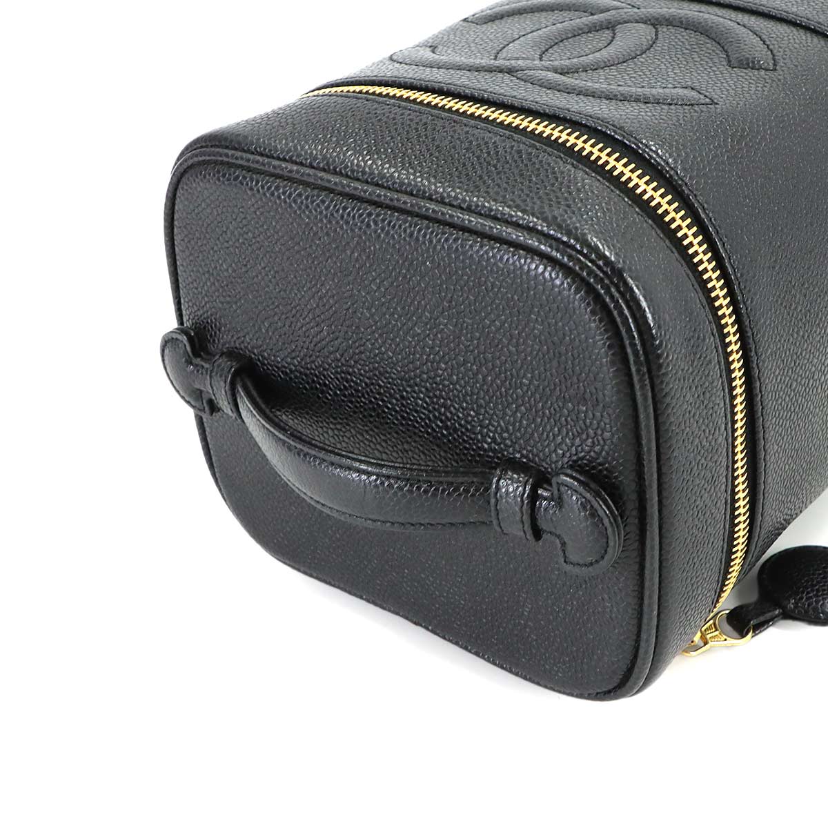 Vanity Hand Bag Caviar Skin Leather Black A01998 Vintage Purse