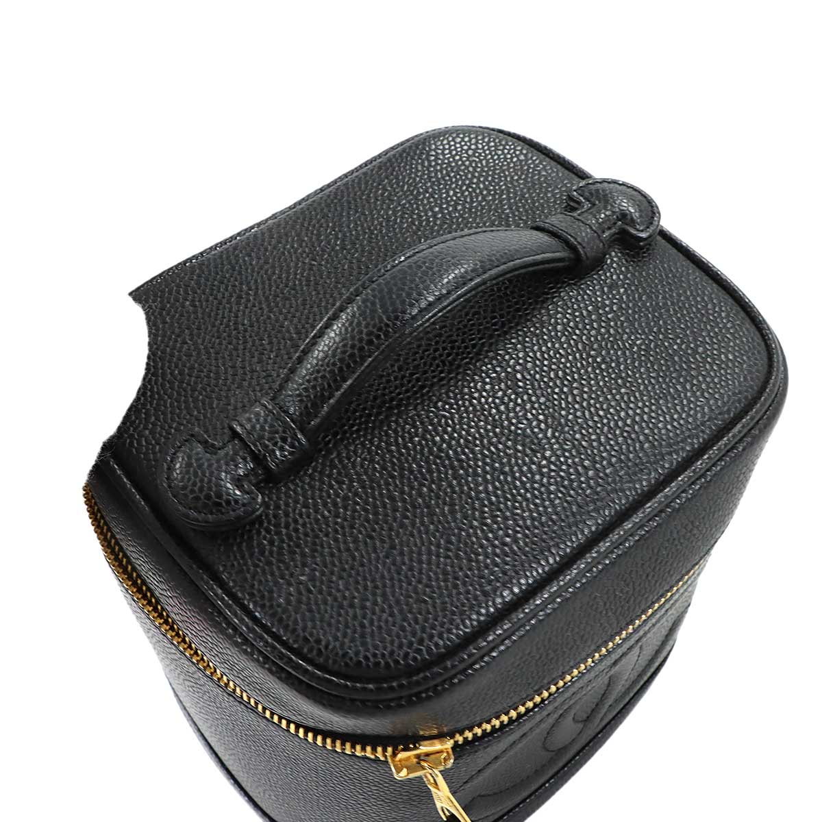 Vanity Hand Bag Caviar Skin Leather Black A01998 Vintage Purse