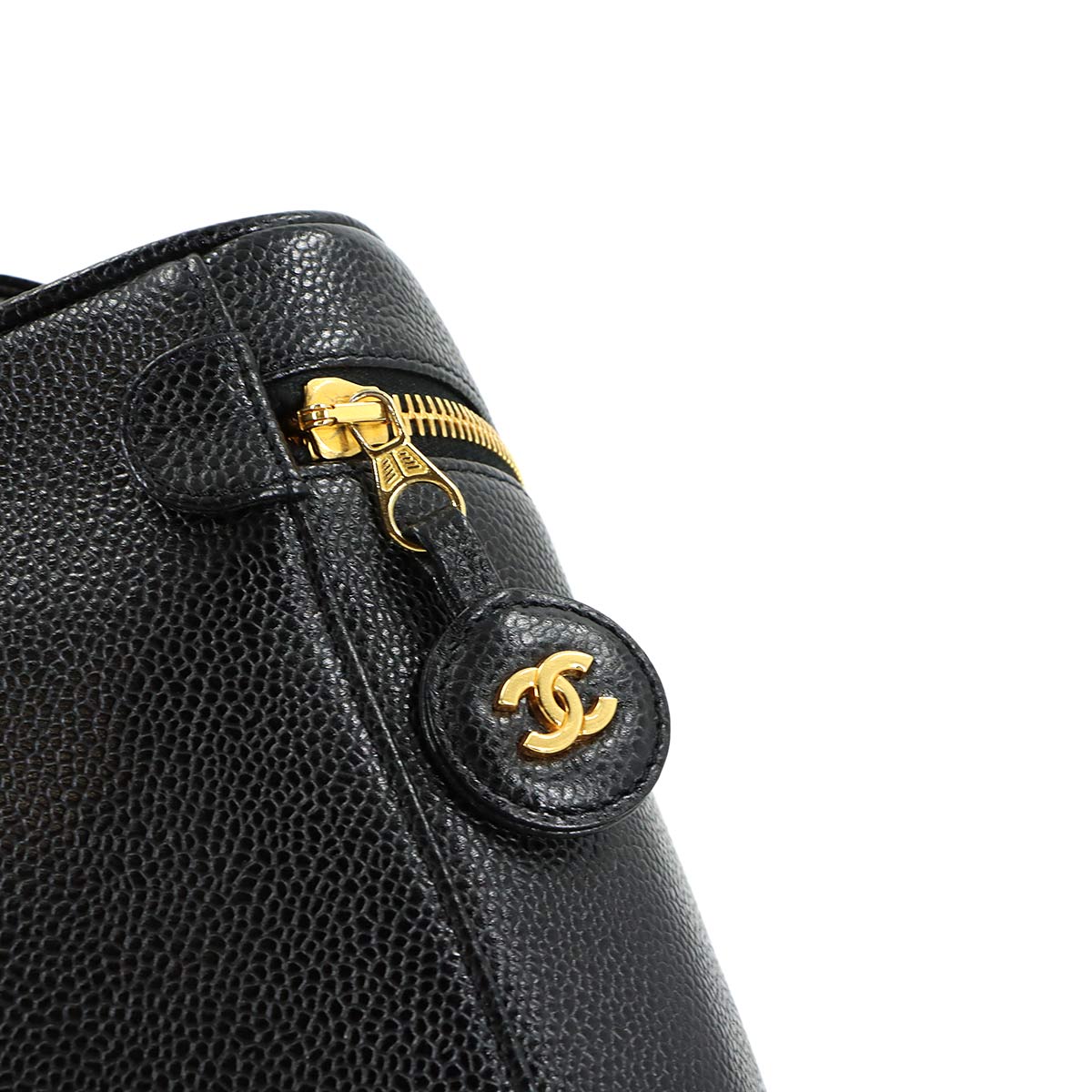 Vanity Hand Bag Caviar Skin Leather Black A01998 Vintage Purse