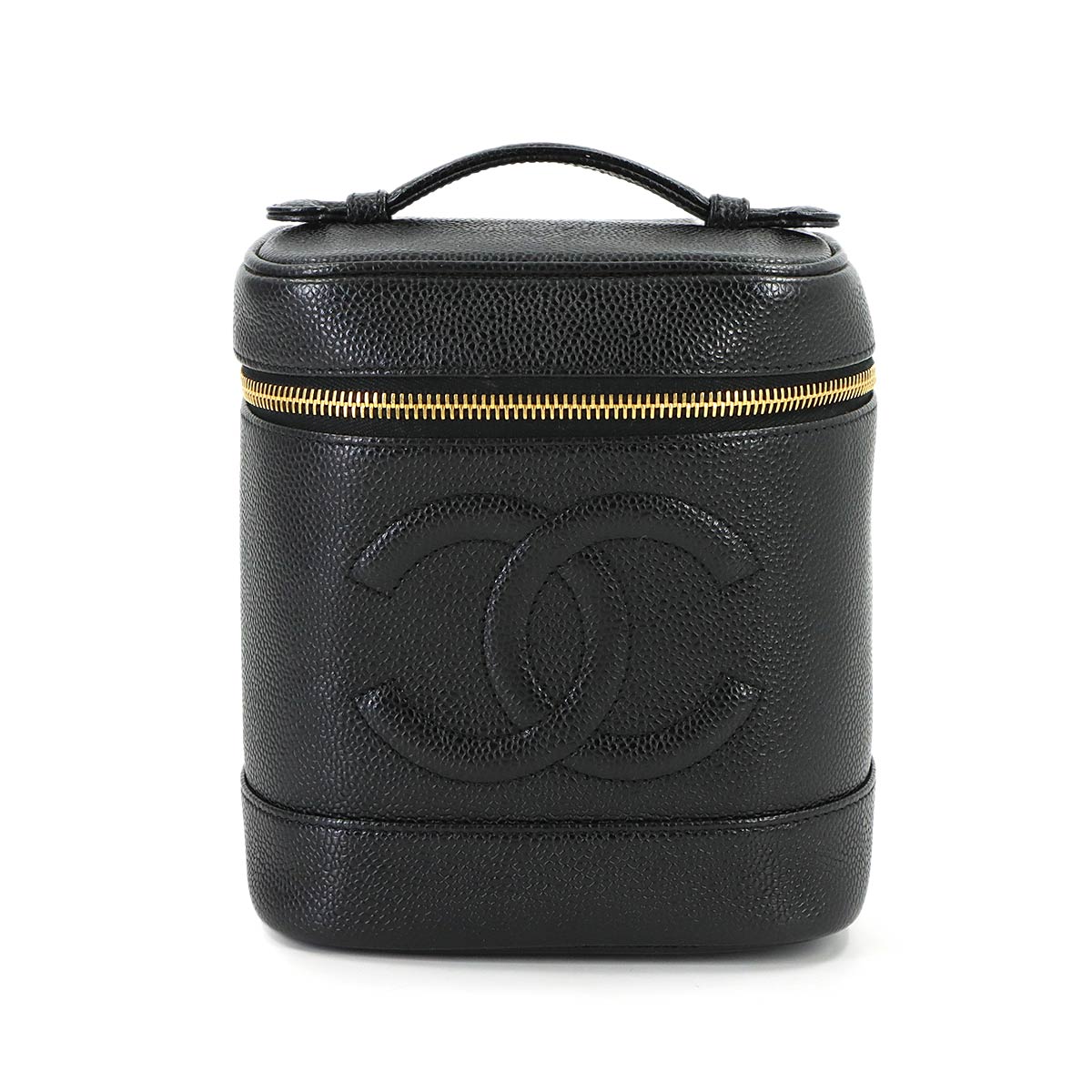 Vanity Hand Bag Caviar Skin Leather Black A01998 Vintage Purse