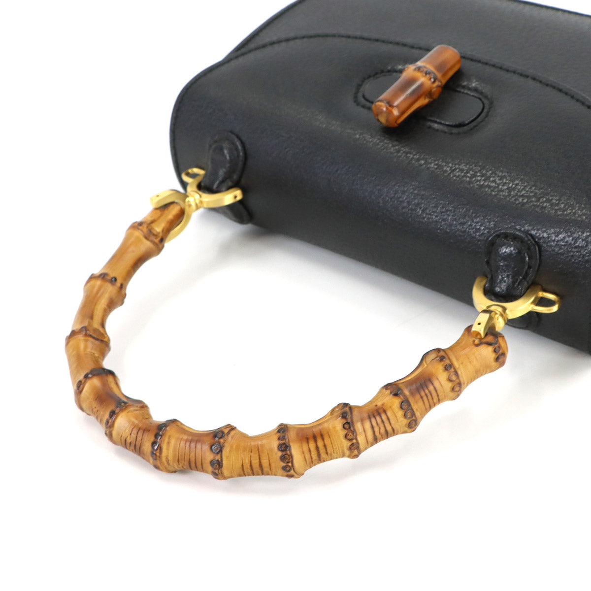 Bamboo 2way Hand Shoulder Bag Leather Black 001 213 0188