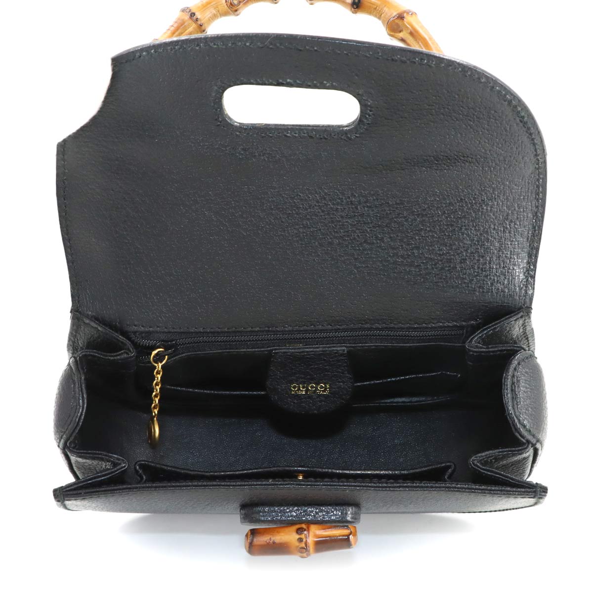 Bamboo 2way Hand Shoulder Bag Leather Black 001 213 0188