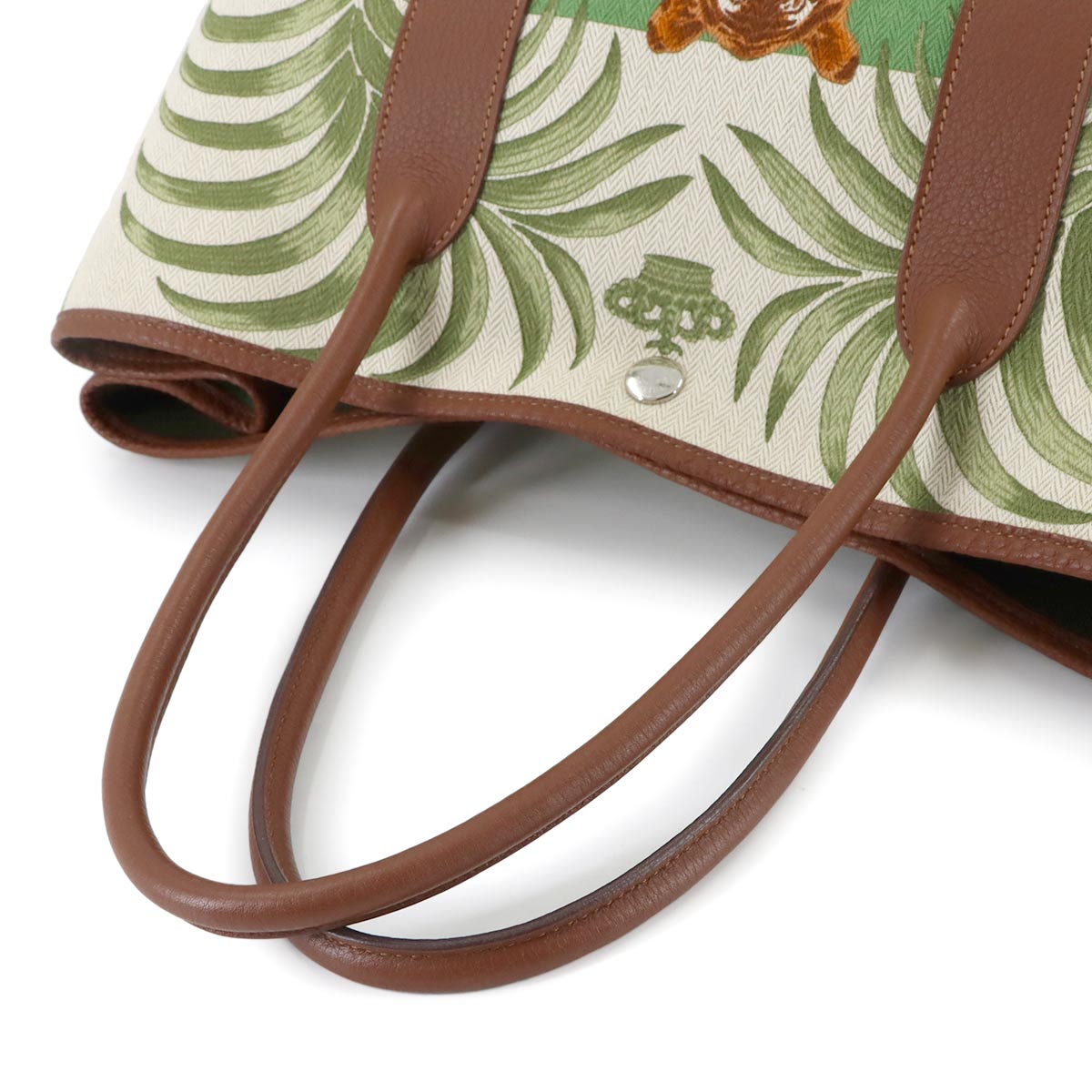 Garden Party PM Tote Bag Toile Chevrons Leather Green Tigar