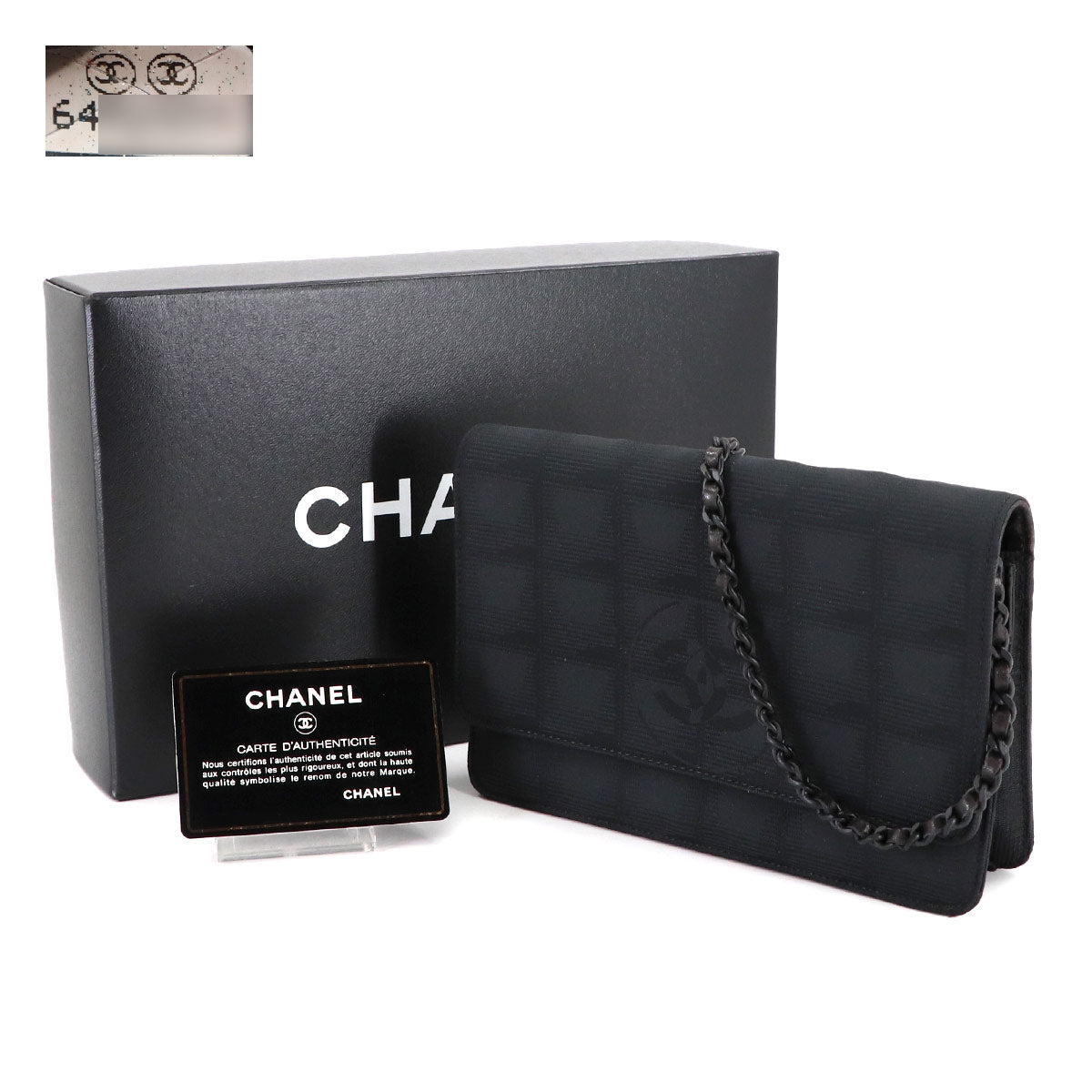 New Travel Line Chain Wallet Nylon Jacquard Leather Black A15772