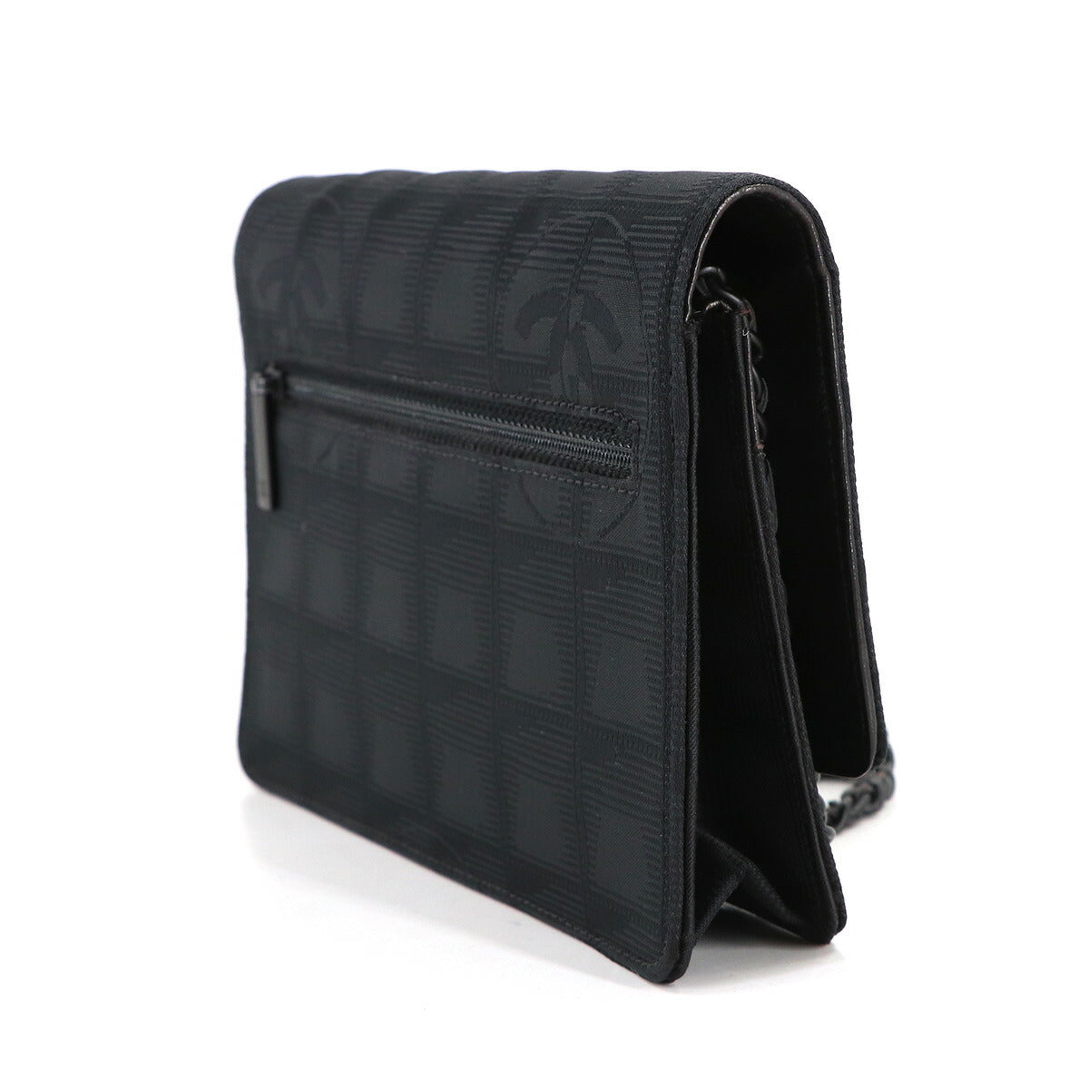 New Travel Line Chain Wallet Nylon Jacquard Leather Black A15772