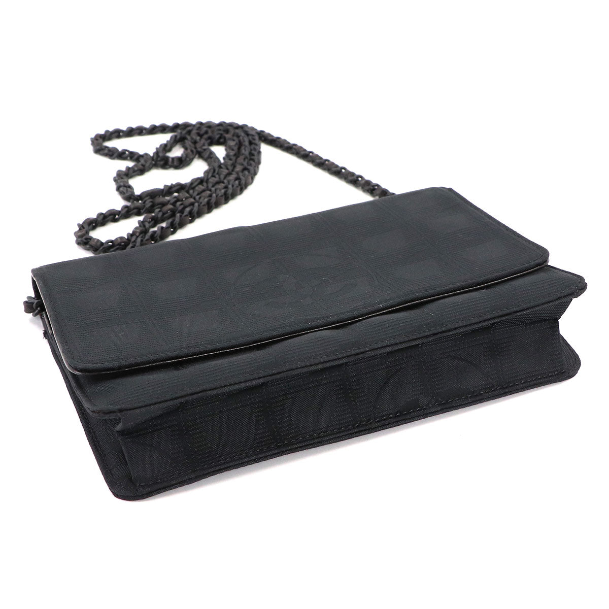 New Travel Line Chain Wallet Nylon Jacquard Leather Black A15772