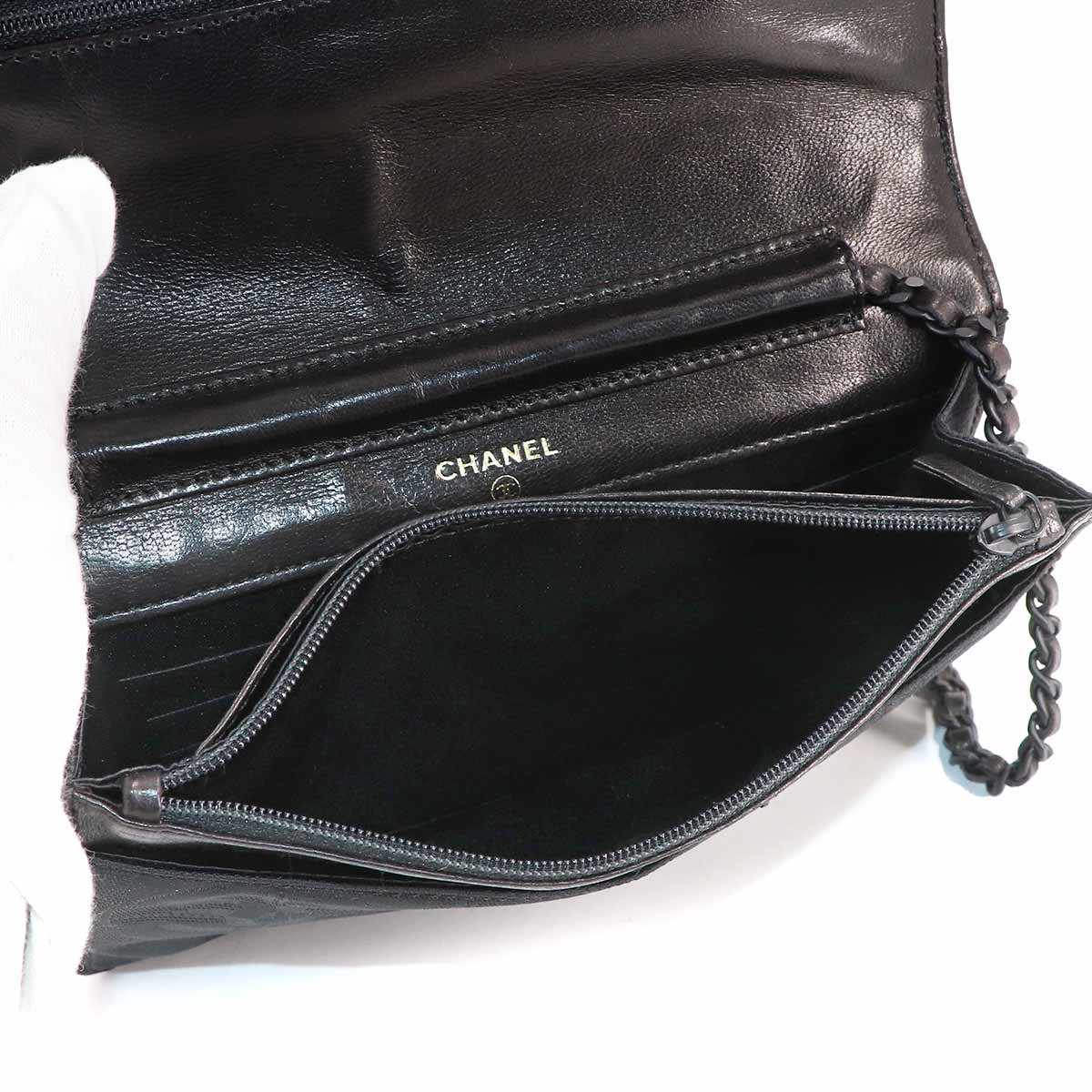 New Travel Line Chain Wallet Nylon Jacquard Leather Black A15772