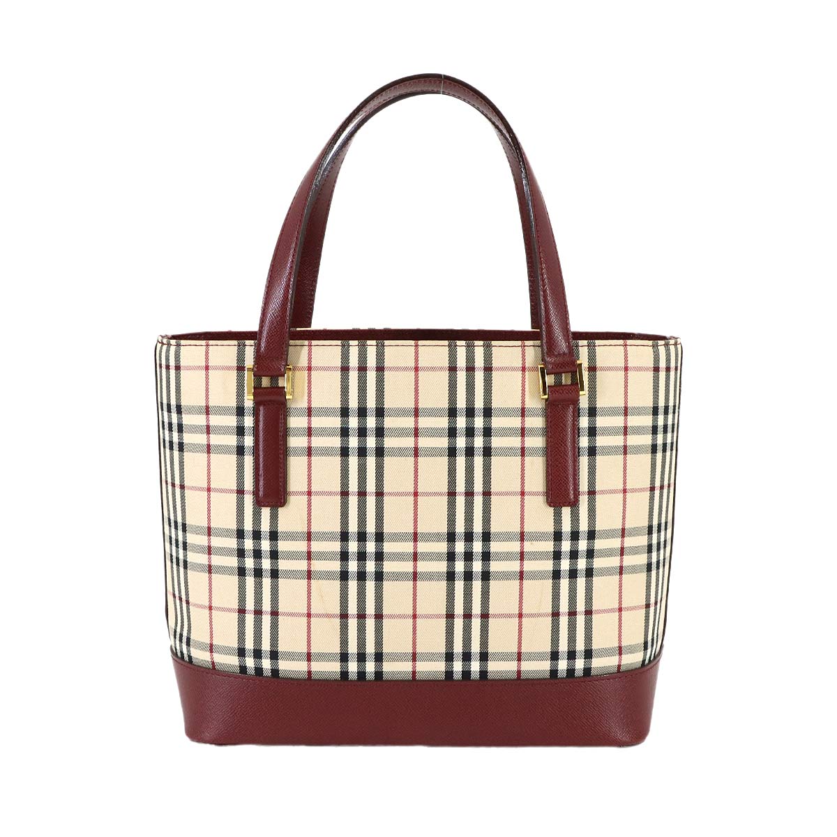 Plaid Hand Bag Canvas Leather Beige Bordeaux Purse