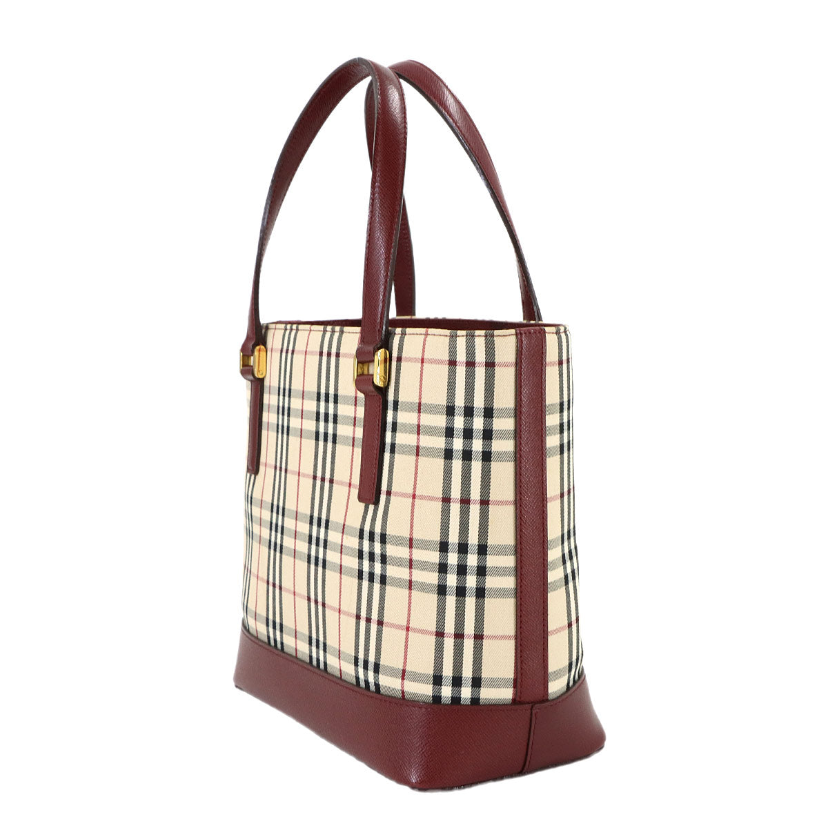 Plaid Hand Bag Canvas Leather Beige Bordeaux Purse