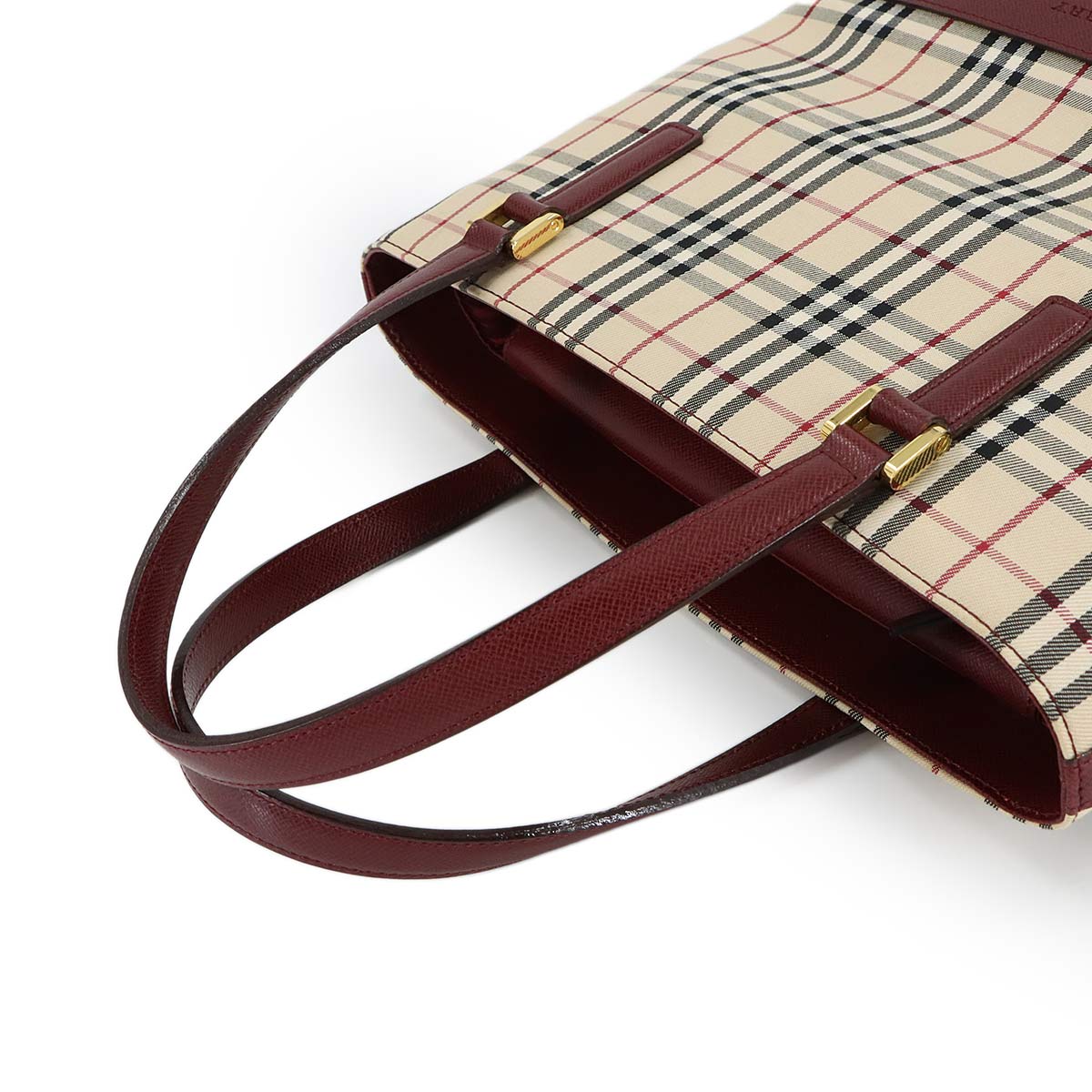 Plaid Hand Bag Canvas Leather Beige Bordeaux Purse