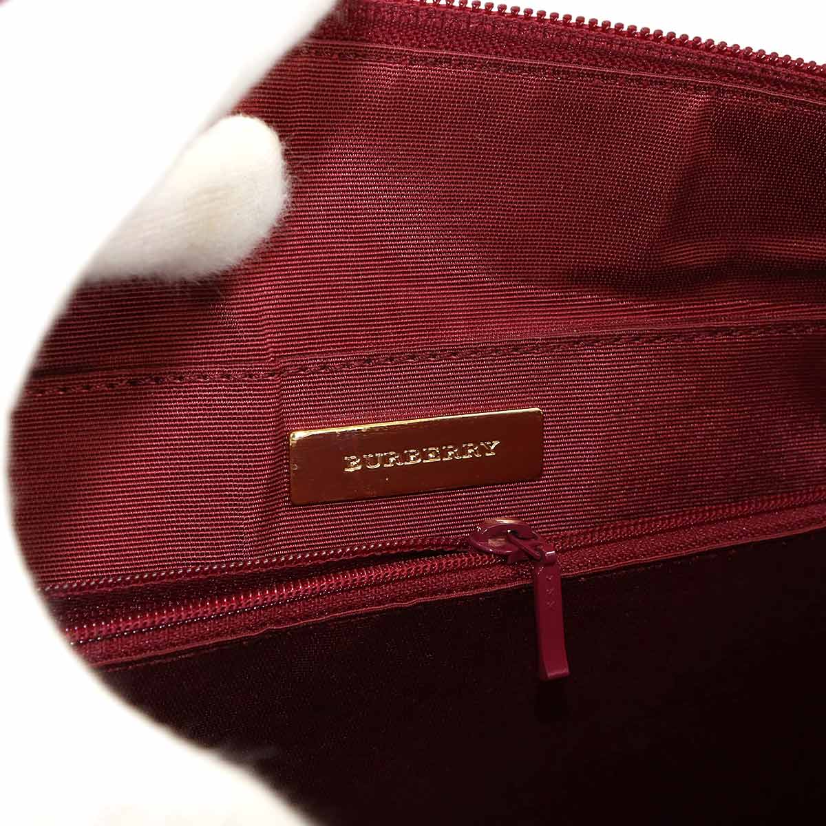 Plaid Hand Bag Canvas Leather Beige Bordeaux Purse