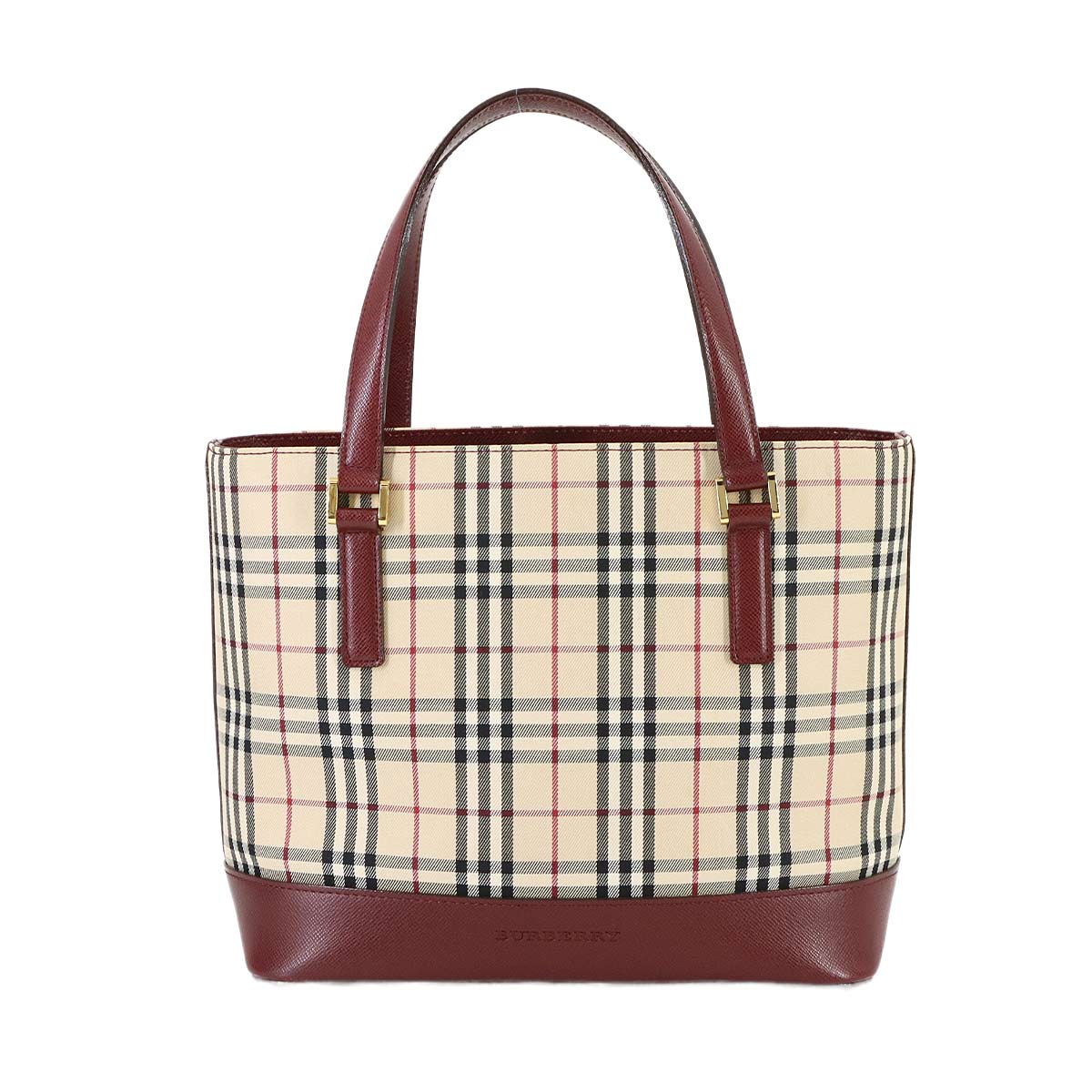 Plaid Hand Bag Canvas Leather Beige Bordeaux Purse