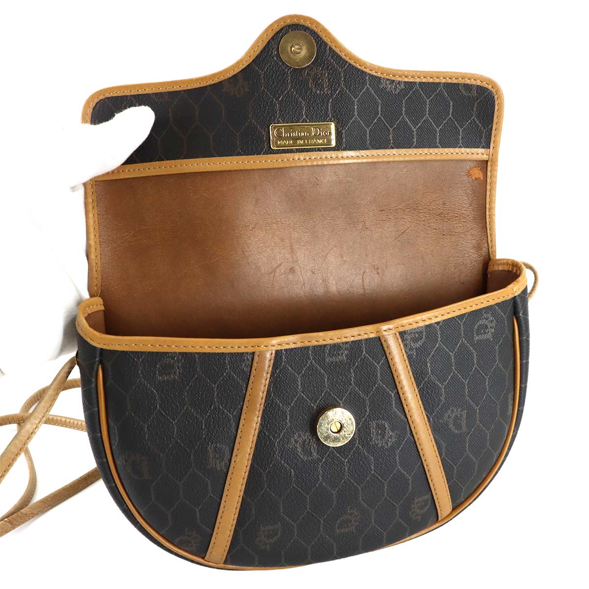 Honeycomb Shoulder Bag PVC Leather Black Brown Purse