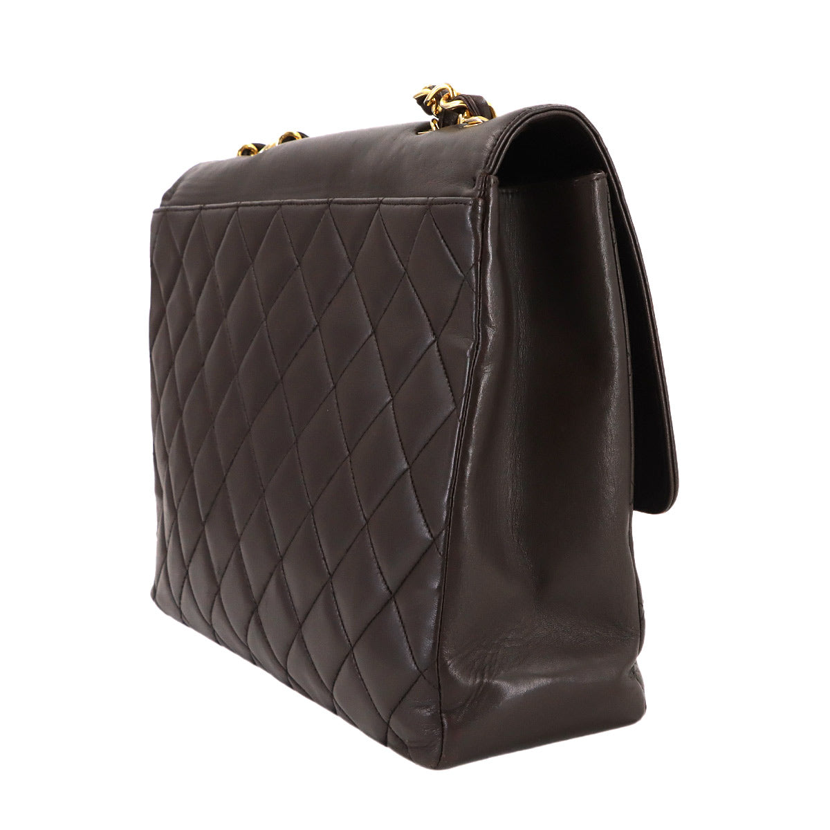 Matelasse Chain Shoulder Bag Leather Brown Purse