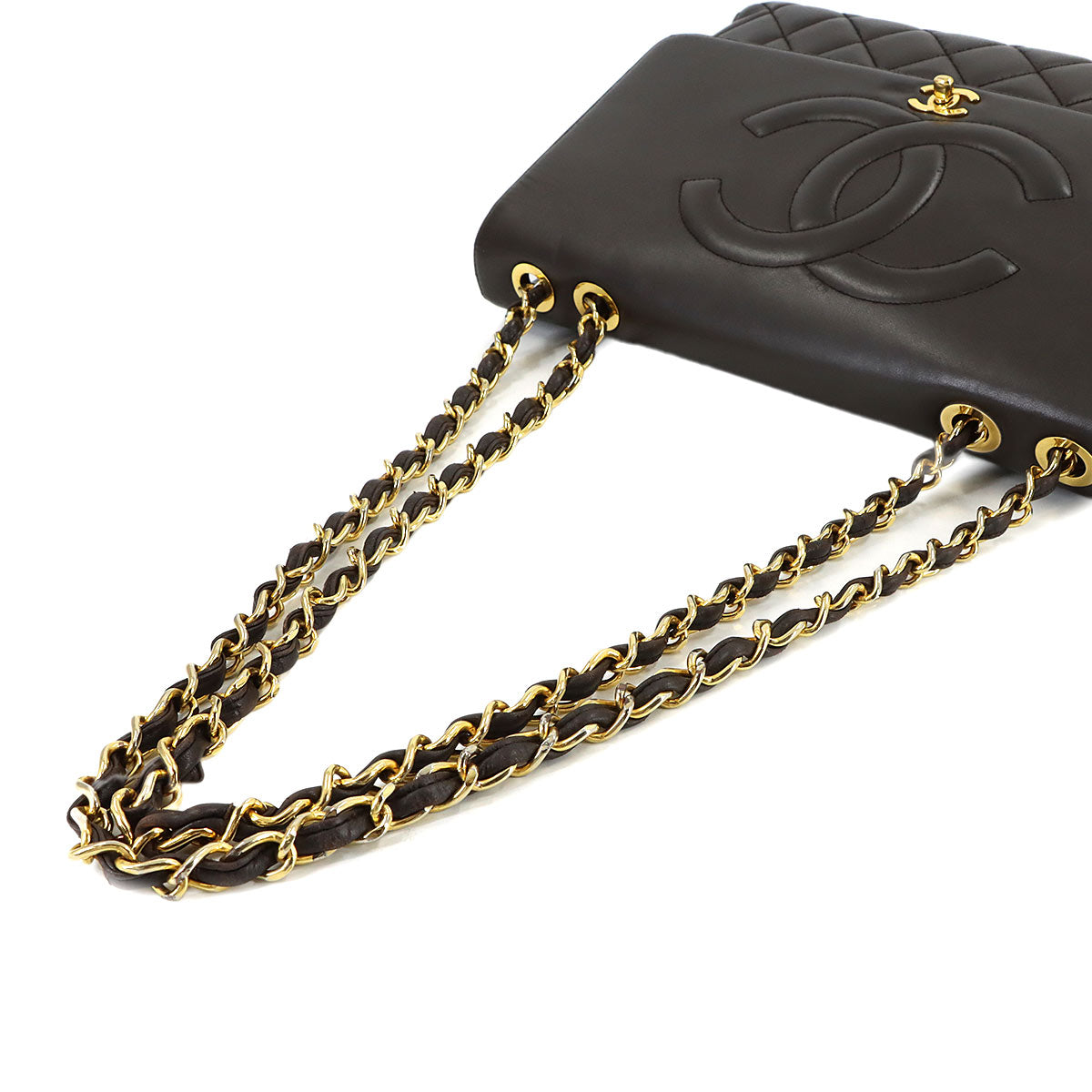 Matelasse Chain Shoulder Bag Leather Brown Purse