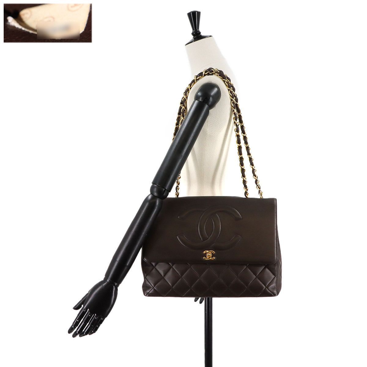 Matelasse Chain Shoulder Bag Leather Brown Purse
