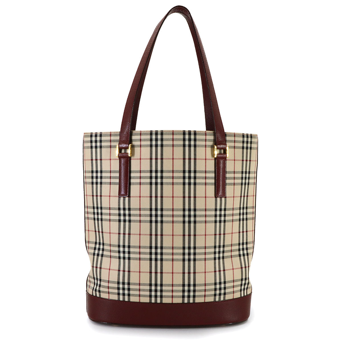 Plaid Tote Bag Canvas Leather Beige Bordeaux Purse
