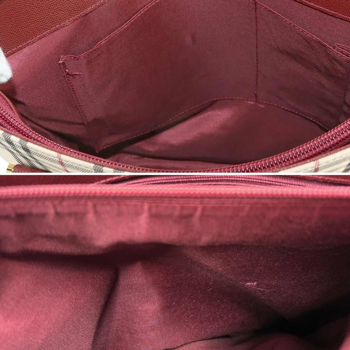 Plaid Tote Bag Canvas Leather Beige Bordeaux Purse