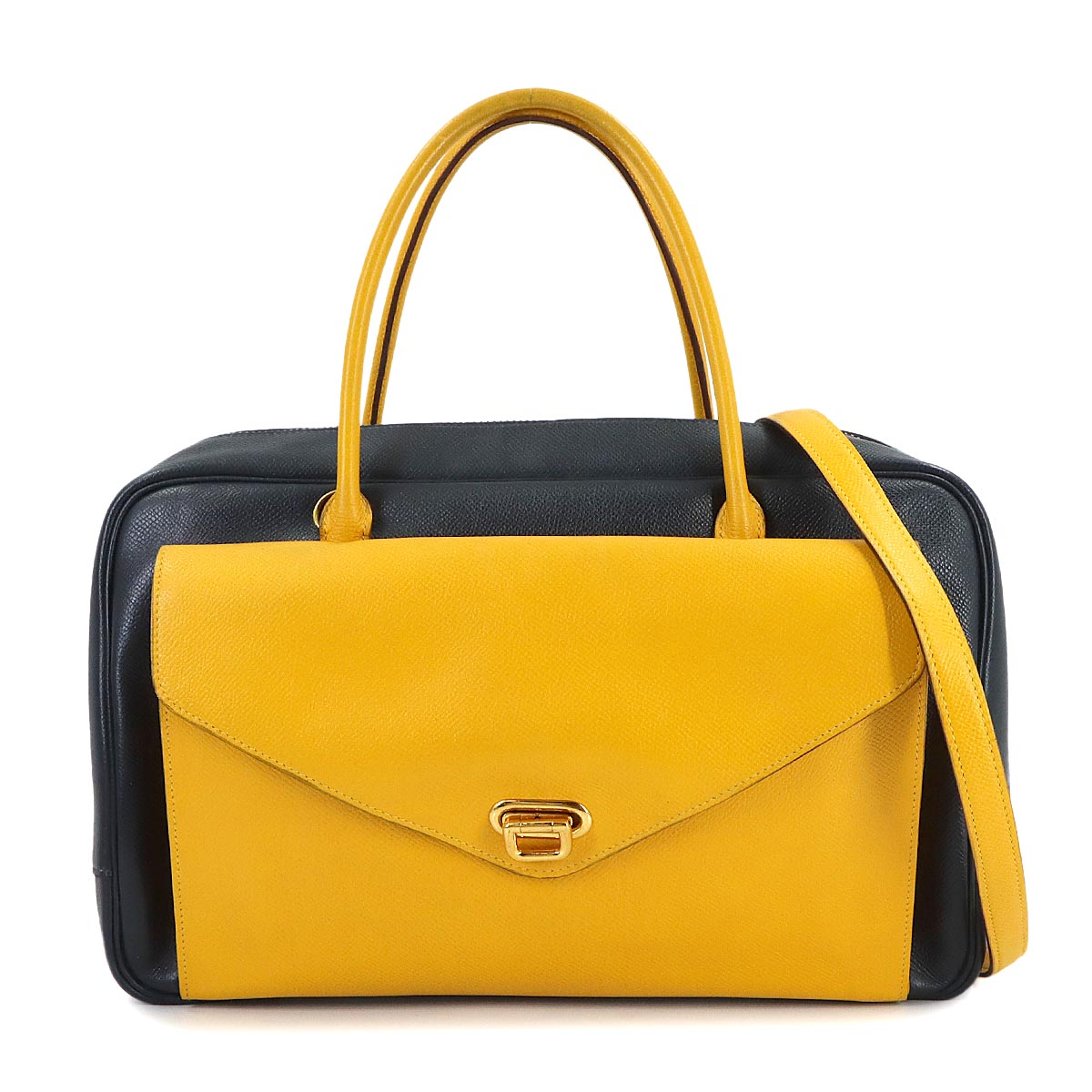 Lorraine 2way Hand Shoulder Bag Couchevel Epsom Navy Yellow