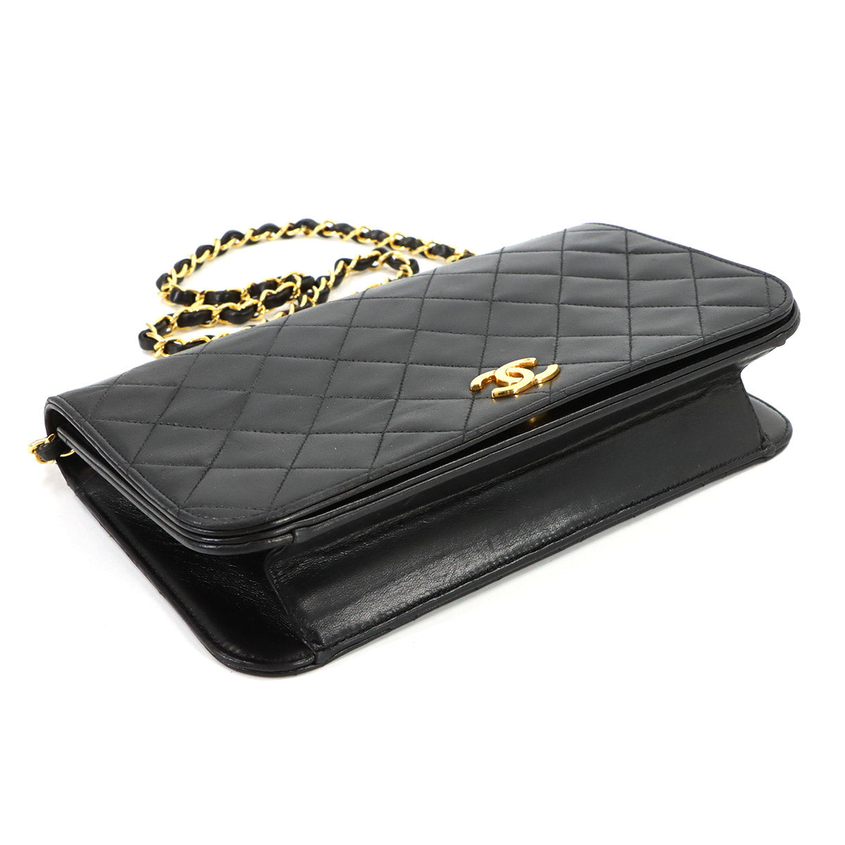Matelasse Chain Shoulder Bag Leather Black A03568 Vintage