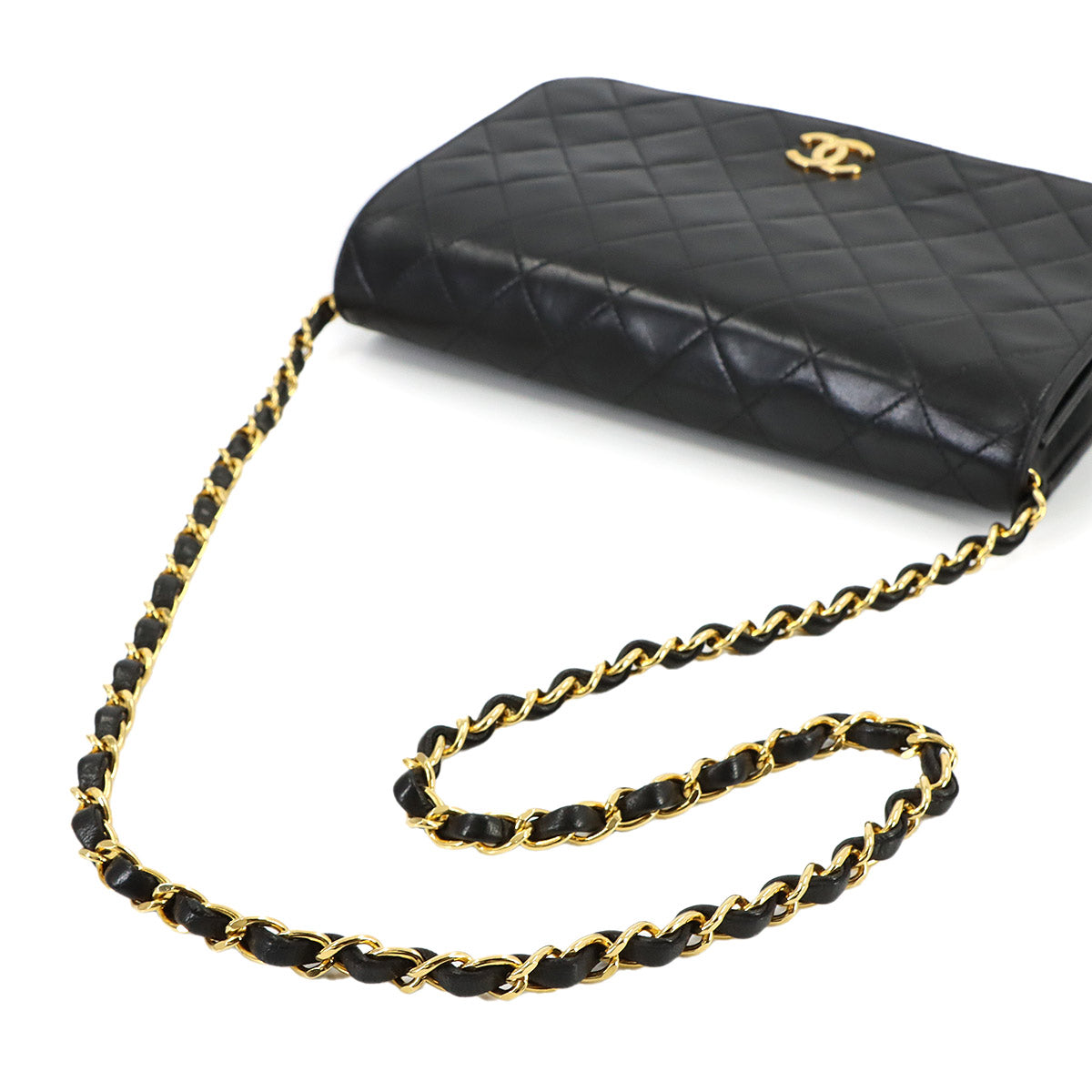 Matelasse Chain Shoulder Bag Leather Black A03568 Vintage