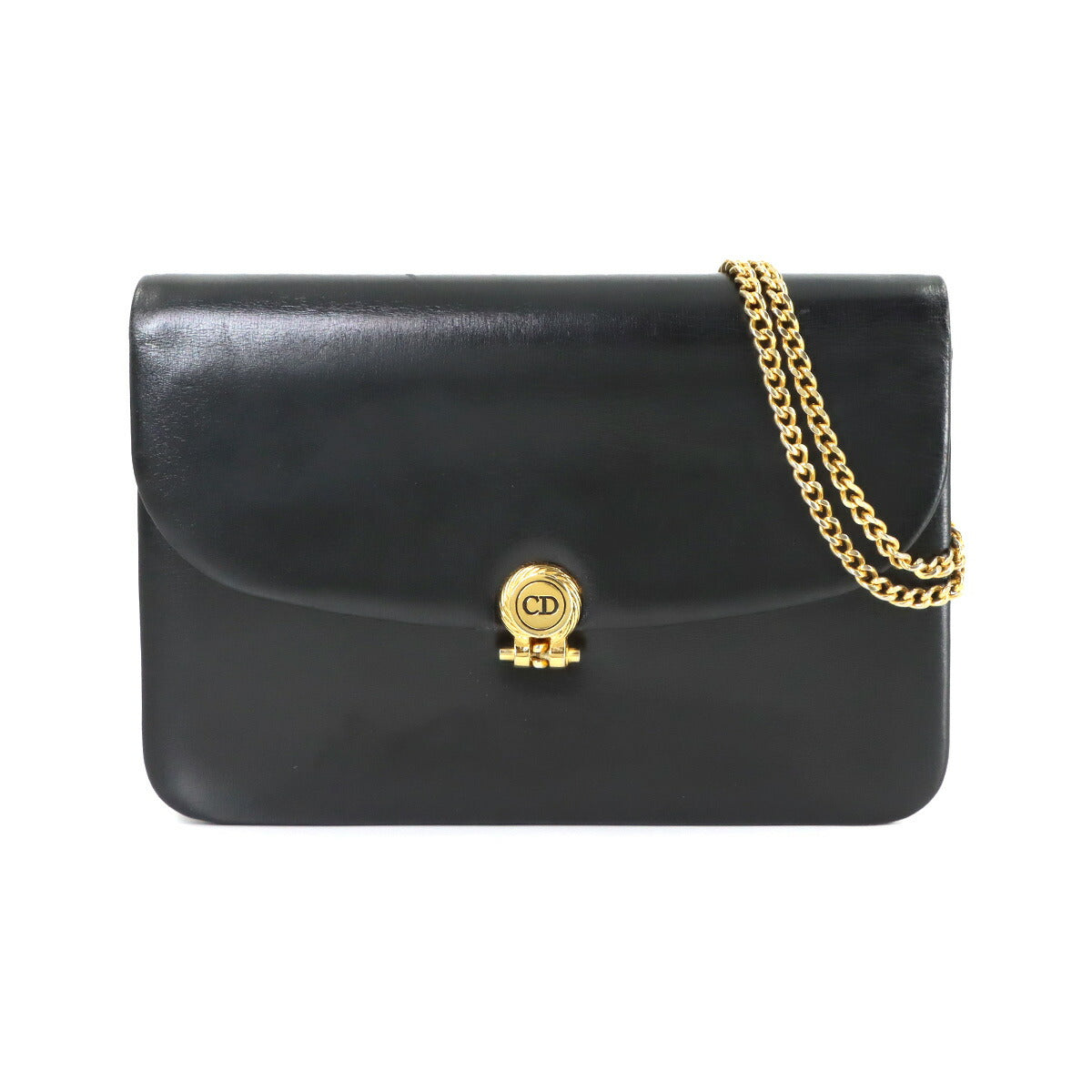 Chain Shoulder Bag Leather Black Vintage Purse