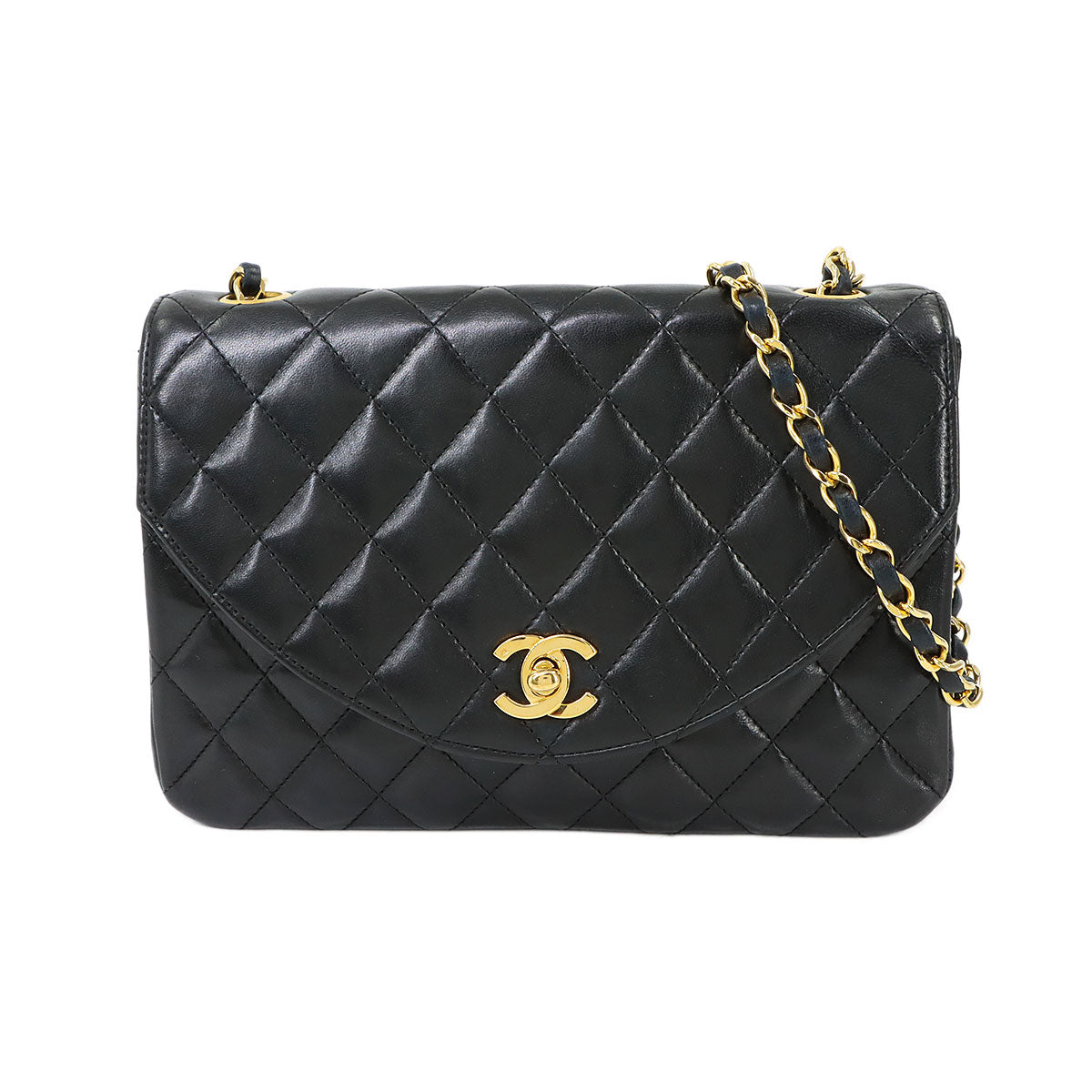 Matelasse Chain Shoulder Bag Leather Black Vintage