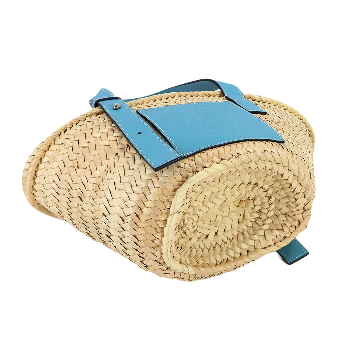 Basket Bag Small Raffia Leather Natural Light Blue Purse
