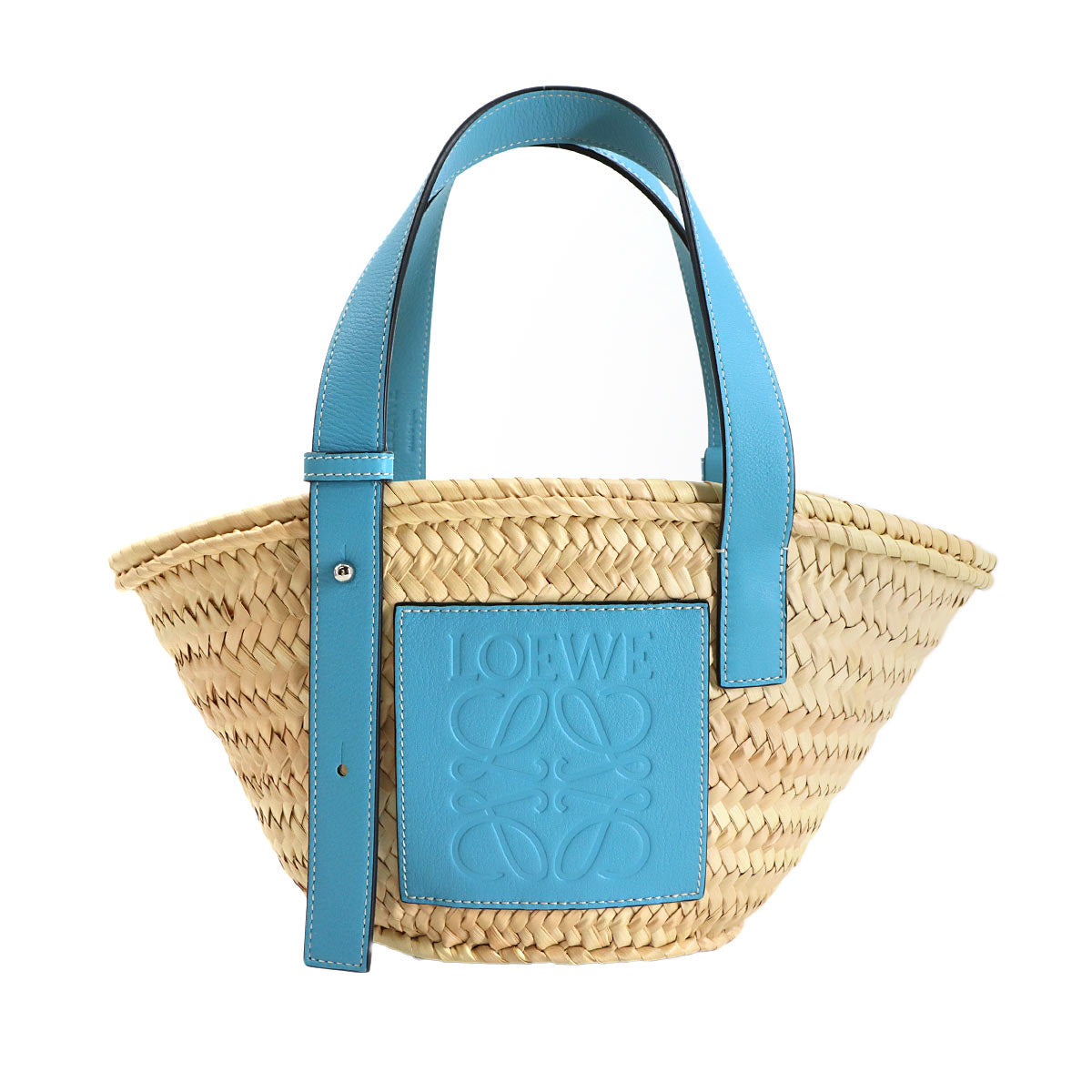Basket Bag Small Raffia Leather Natural Light Blue Purse