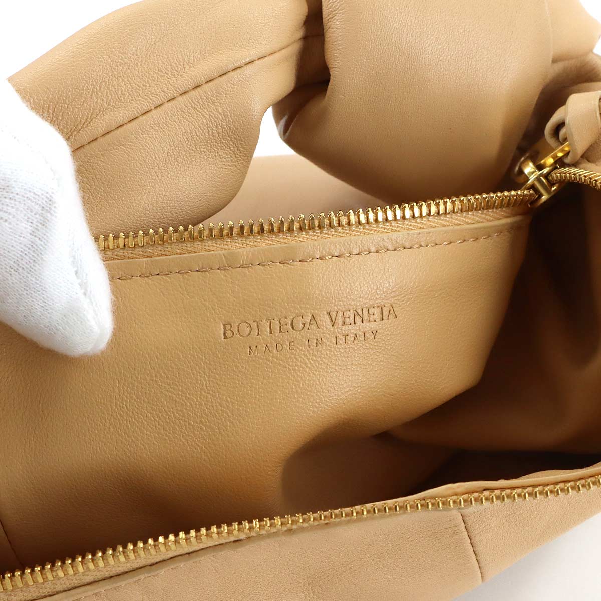 Double Knot Hand Bag Leather Beige 629635 Purse