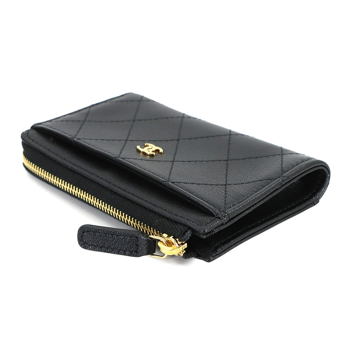 Matelasse Coin Case Purse Leather Black AP4917