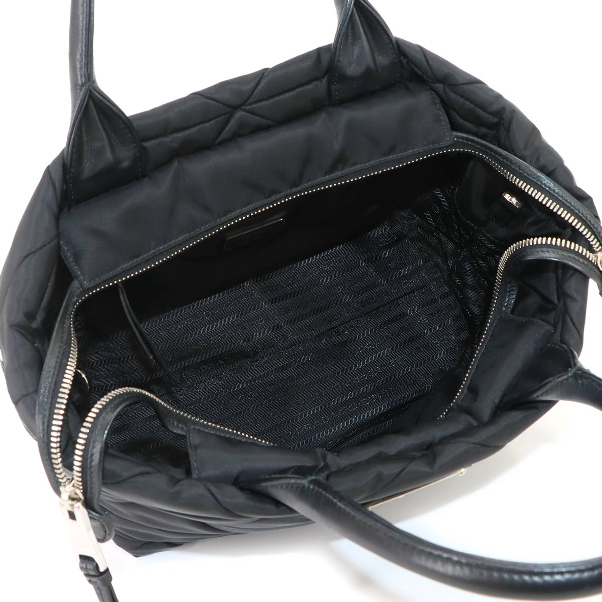 Small Padded 2way Tote Shoulder Bag Nylon Leather Black 1BG436