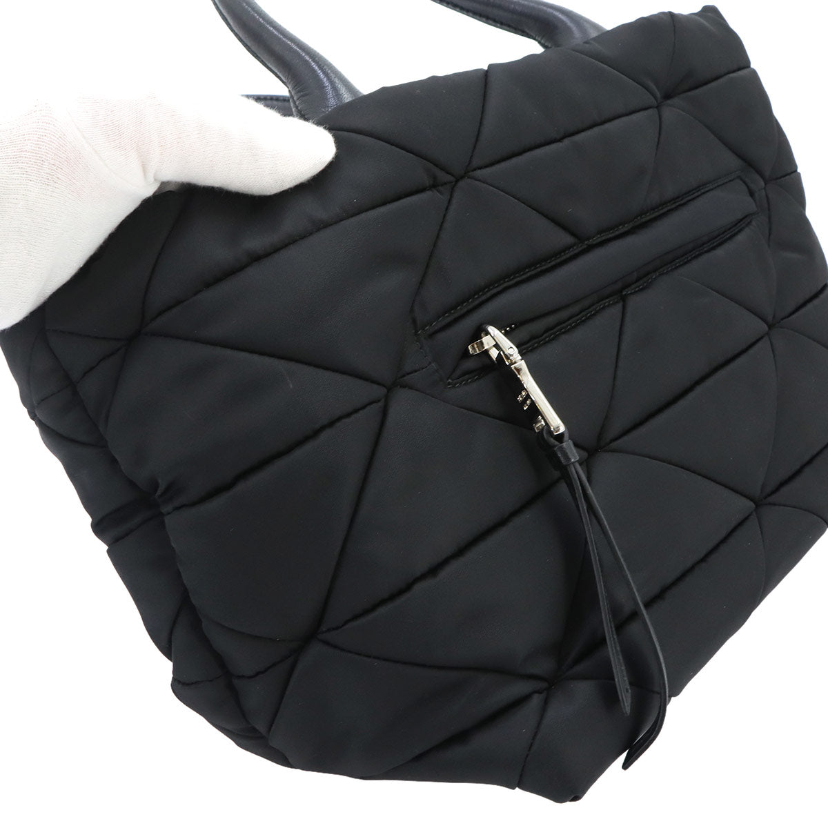 Small Padded 2way Tote Shoulder Bag Nylon Leather Black 1BG436