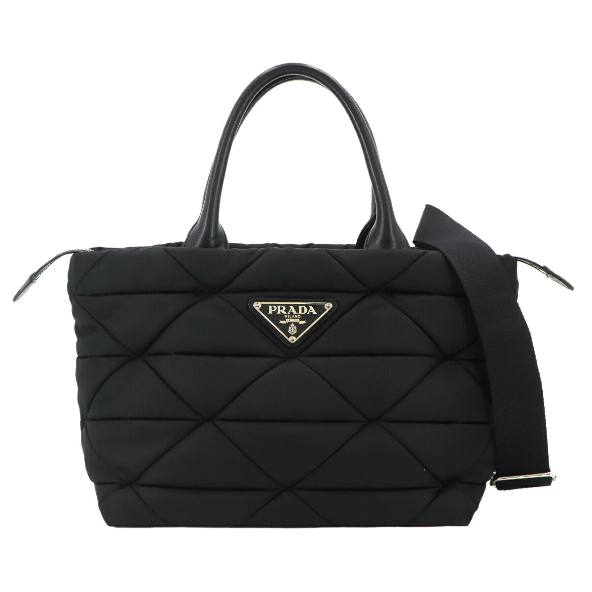 Small Padded 2way Tote Shoulder Bag Nylon Leather Black 1BG436