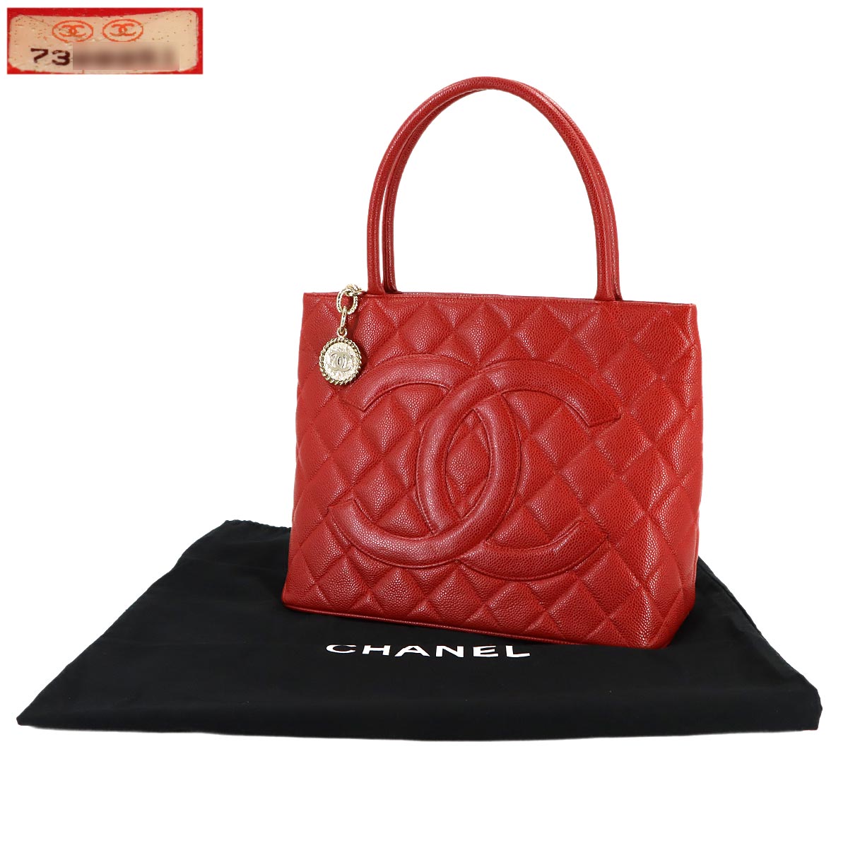 Medallion Tote Bag Leather Red A01804 Coco Logos
