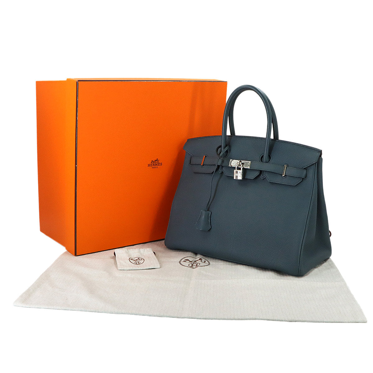Birkin 35 Togo Bleu Orage Hand Bag Blue Gray