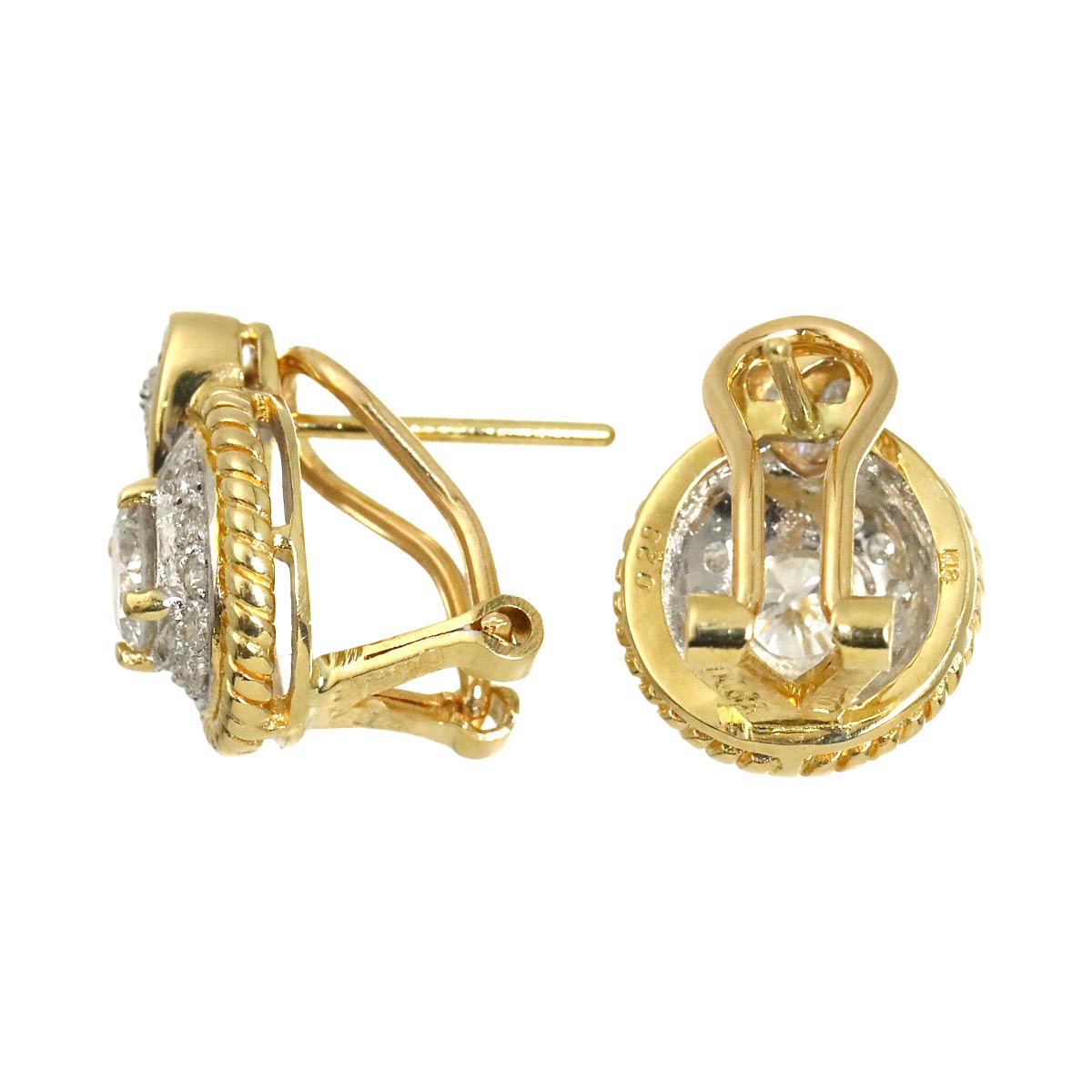Diamond 0.28ct/0.28ct 0.83ct/0.83ct Earrings Pierced 18K K18 YG 750