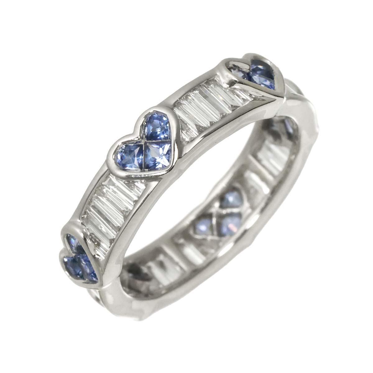 Sapphire Diamond Ring 18K K18 WG size4.5(US)