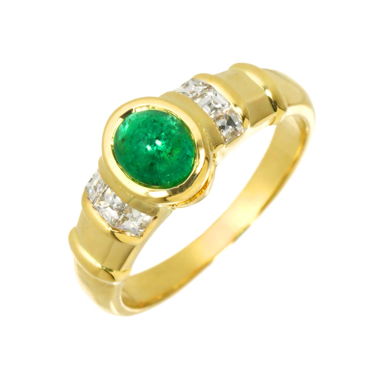 Emerald 0.65ct Diamond 0.30ct Ring 18K YG 750 Size6-6.25(US)
