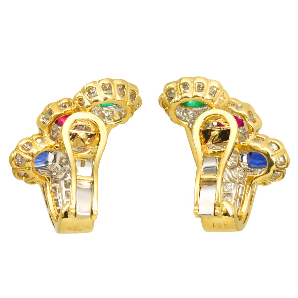 Multi-stone Diamond 2.95ct Earrings Pierced 18K YG Yellow Gold 750