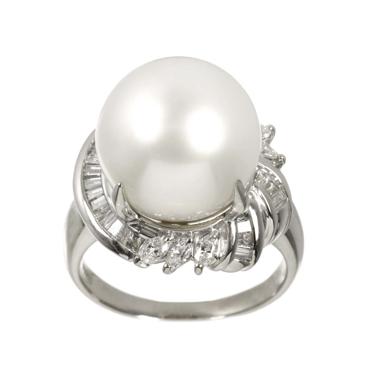 South Sea pearl 13.7mm Diamond Ring Pt Platinum Size6.75-7.25(US)