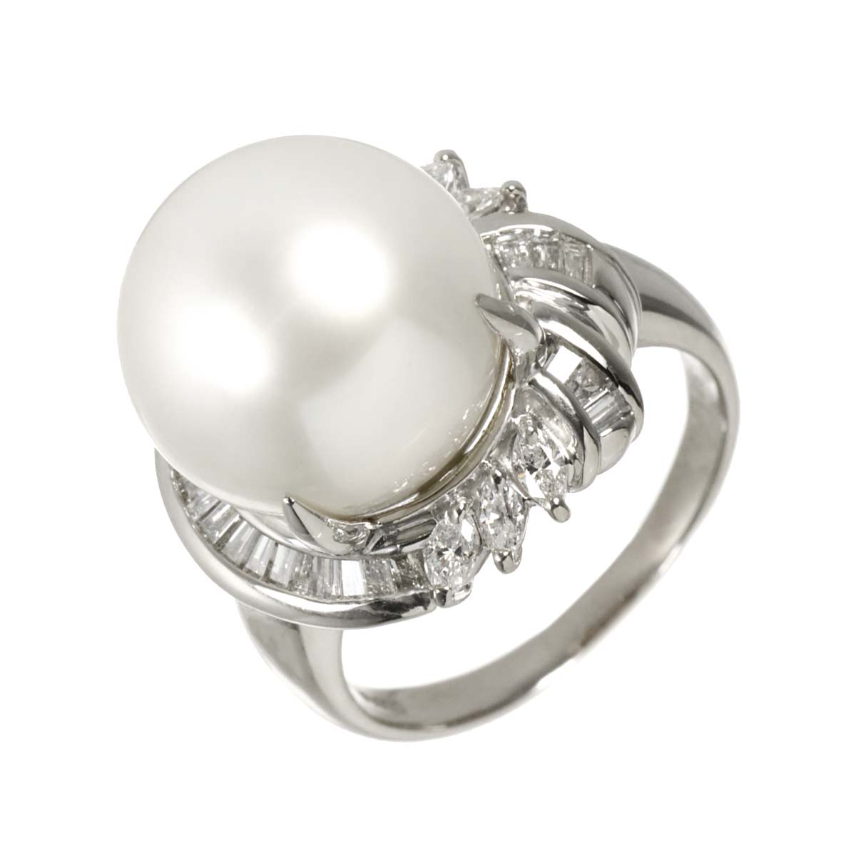 South Sea pearl 13.7mm Diamond Ring Pt Platinum Size6.75-7.25(US)