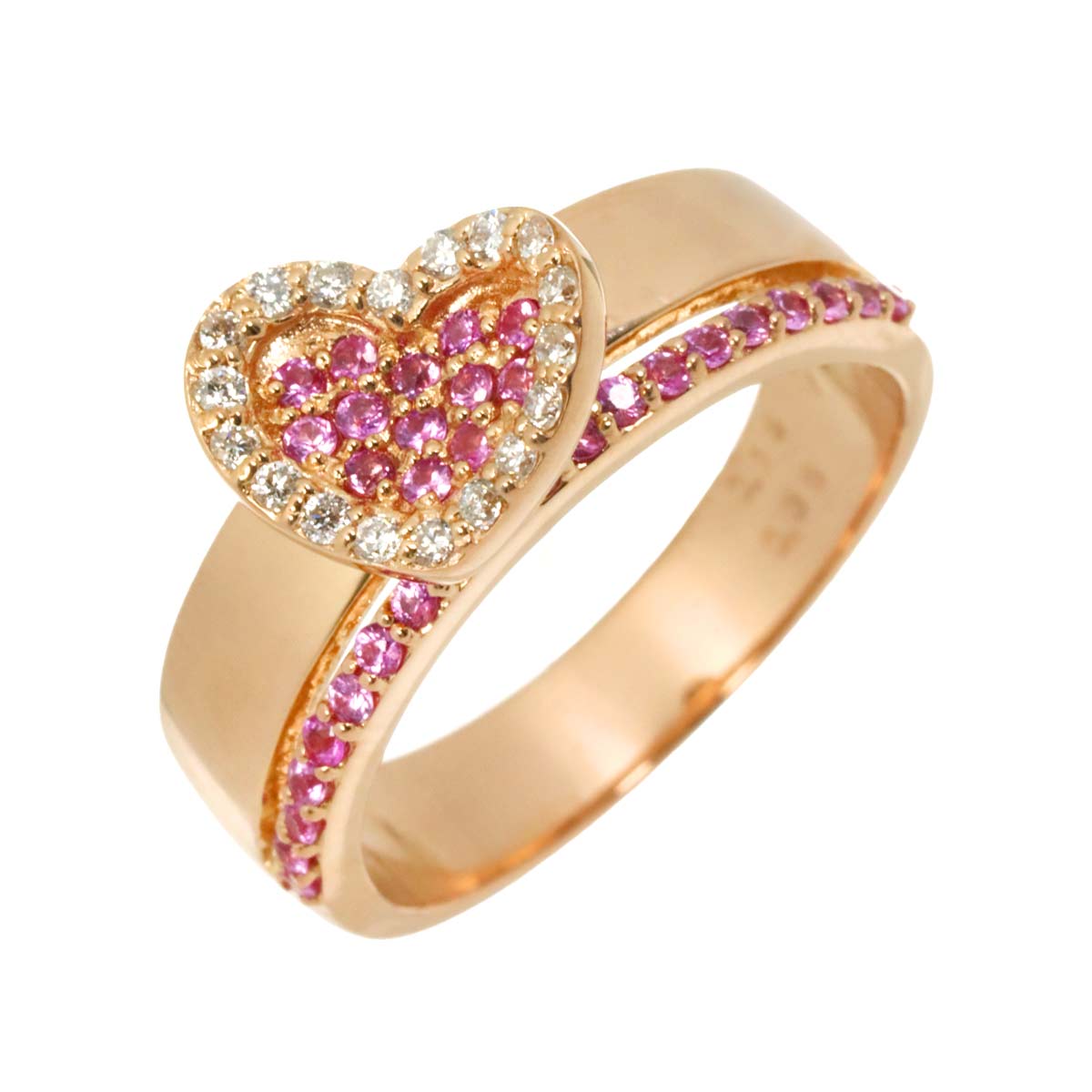 Sapphire 0.36ct Diamond 0.15ct Heart Ring 18K PG Size6 US