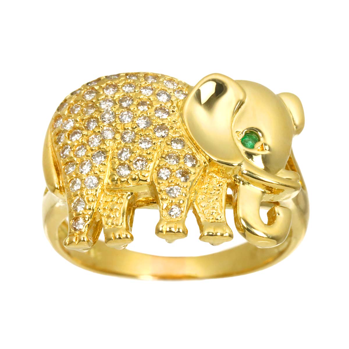 Diamond 0.30ct Emerald Ring 18K YG 750 size6.75((US)