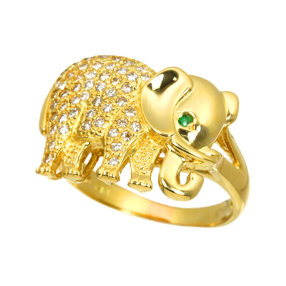 Diamond 0.30ct Emerald Ring 18K YG 750 size6.75((US)